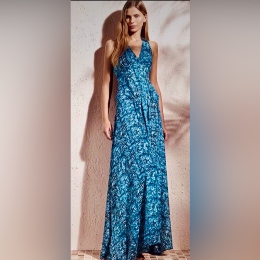 Derek Lam Blue Patterned Sleeveless Maxi Dress, size small